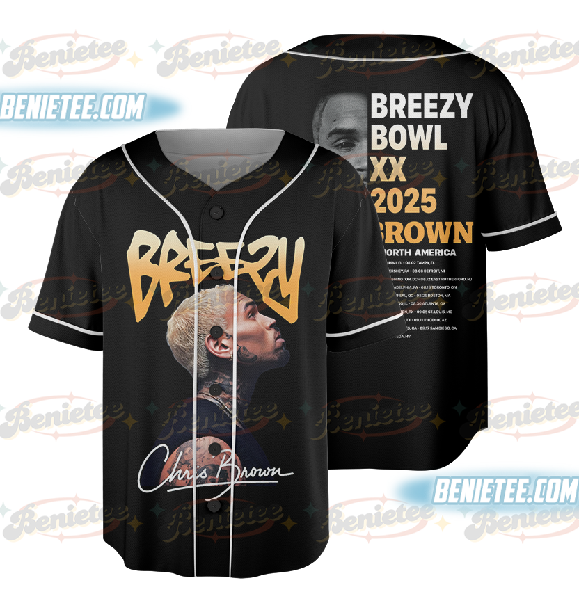 Chris Brown Concert Tour Baseball Jersey, Breezy Bowl XX Music Tour 2025 Baseball Jersey