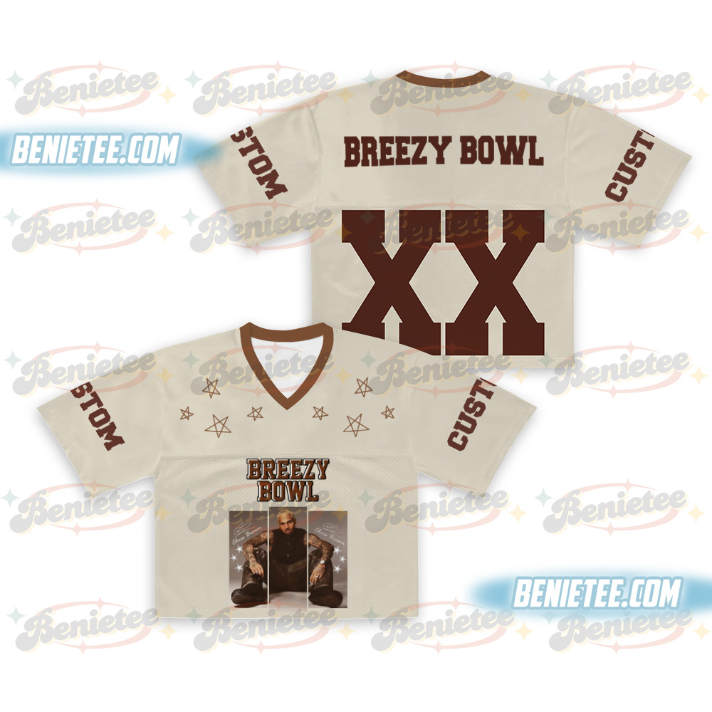 Custom Chris Brown Croptop Mesh Football, Breezy Bowl Tour 2025 Croptop Mesh Football