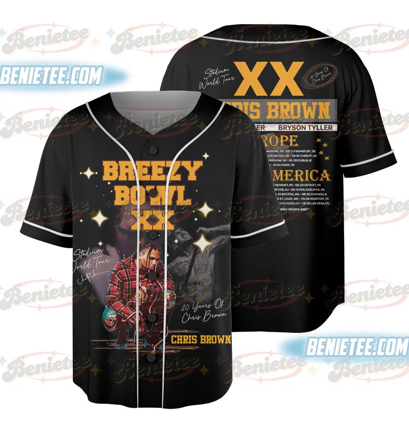 Chris Brown Baseball Jersey, Breezy Bowl XX Concert Music Tour 2025 Baseball Jersey