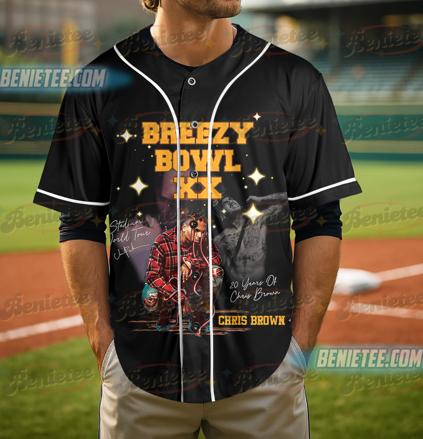 Chris Brown Baseball Jersey, Breezy Bowl XX Concert Music Tour 2025 Baseball Jersey - Image 5