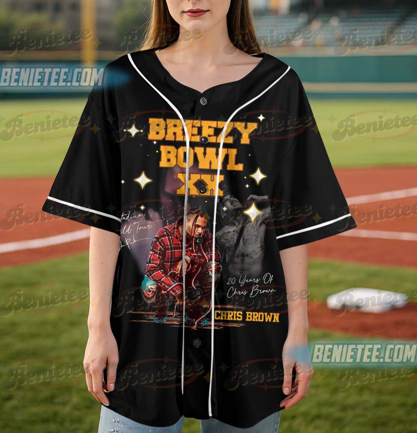 Chris Brown Baseball Jersey, Breezy Bowl XX Concert Music Tour 2025 Baseball Jersey - Image 4
