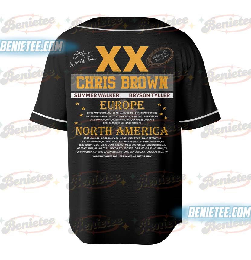 Chris Brown Baseball Jersey, Breezy Bowl XX Concert Music Tour 2025 Baseball Jersey - Image 3