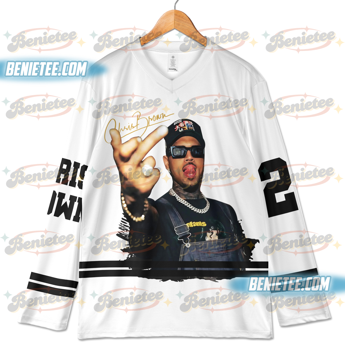 Custom Chris Brown Hockey Jersey, Breezy Bowl XX Music Tour 2025 Hockey Jersey - Image 2