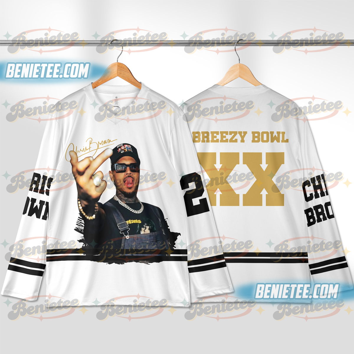 Custom Chris Brown Hockey Jersey, Breezy Bowl XX Music Tour 2025 Hockey Jersey - Image 4