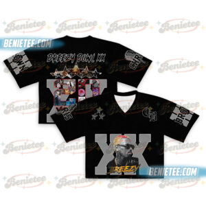 Chris Brown Croptop Mesh Football, R&B Concert Merch Brown Breezy Bowl XX Tour 2025 Jersey For Girl Fans Gift