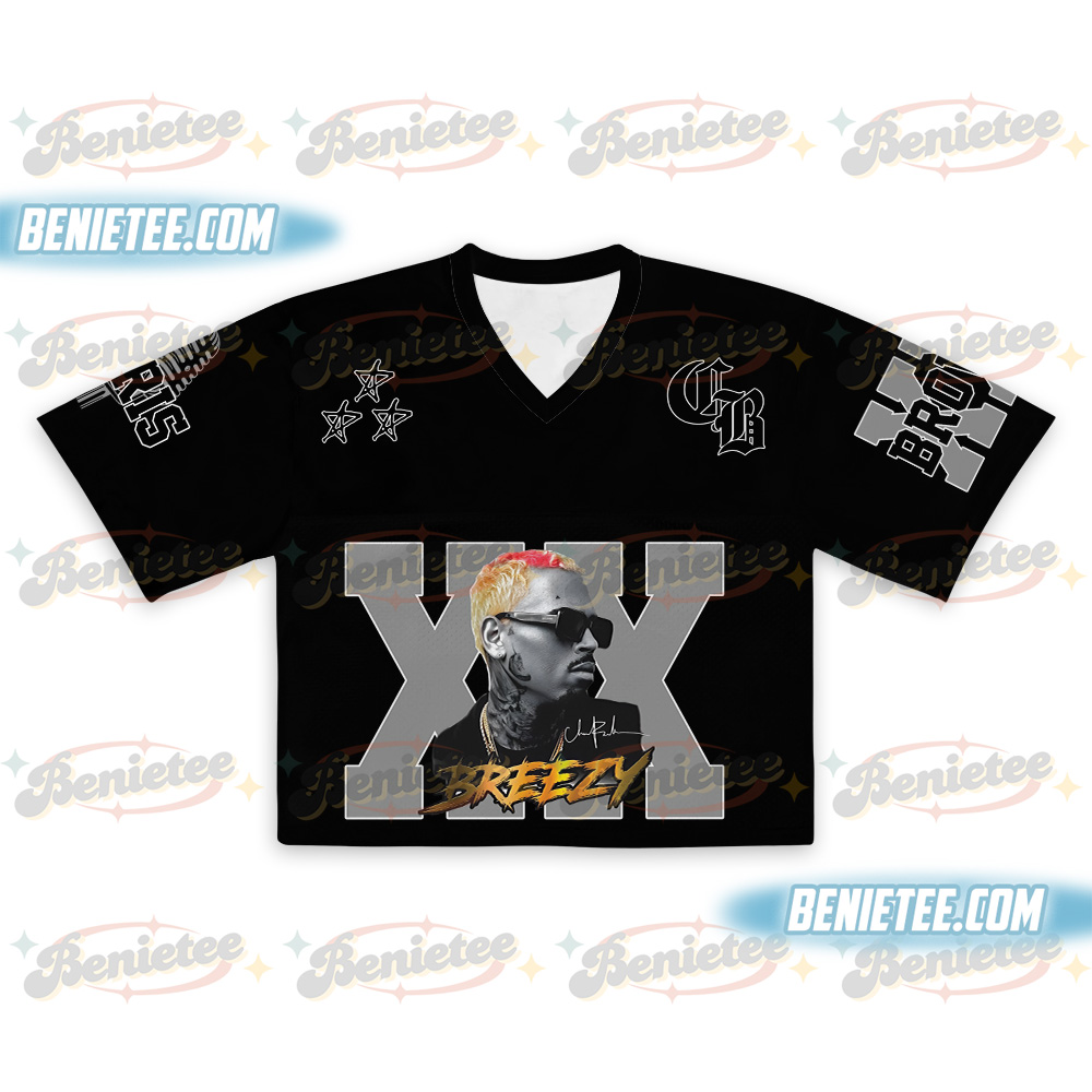 Chris Brown Croptop Mesh Football, R&B Concert Merch Brown Breezy Bowl XX Tour 2025 Jersey For Girl Fans Gift - Image 2