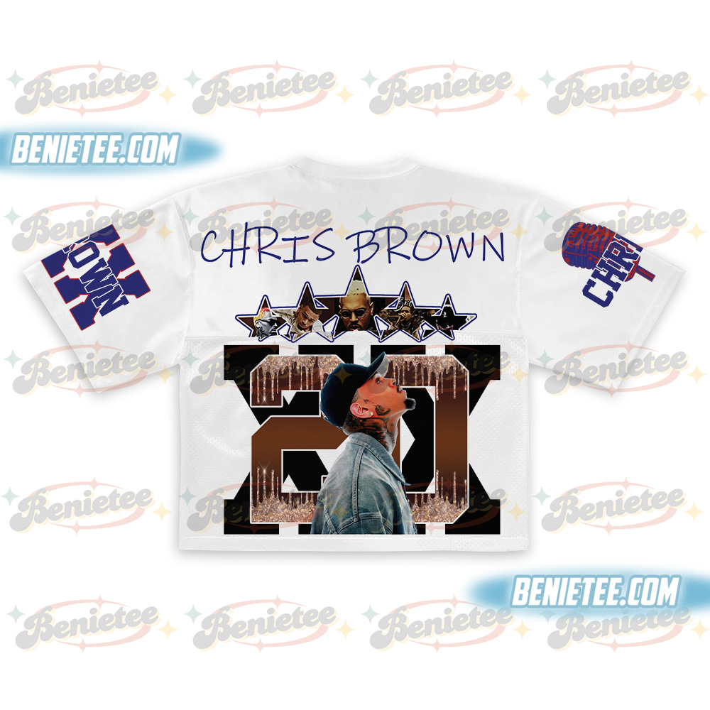 Chris Brown Croptop Mesh Football, R&B Concert Merch Brown Breezy Bowl XX Tour 2025 Jersey For Girl Fans Gift - Image 3