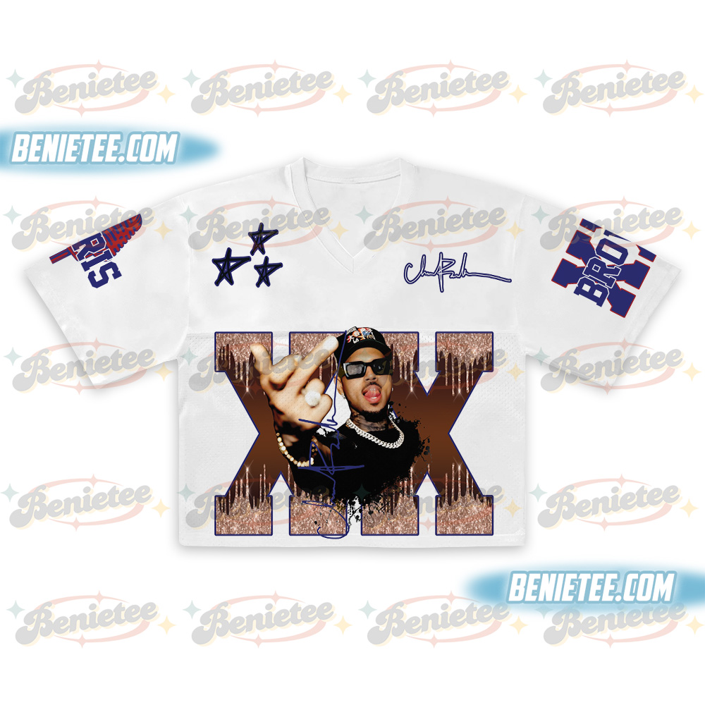 Chris Brown Croptop Mesh Football, R&B Concert Merch Brown Breezy Bowl XX Tour 2025 Jersey For Girl Fans Gift - Image 2