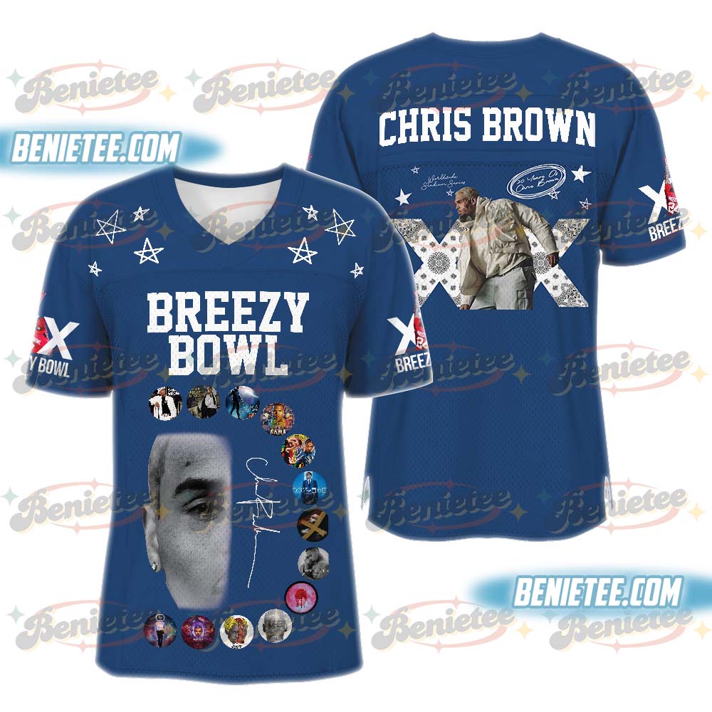 Chris Brown Stadium World Tour Football Jersey, Breezy Bowl XX Tour 2025 Football Jersey