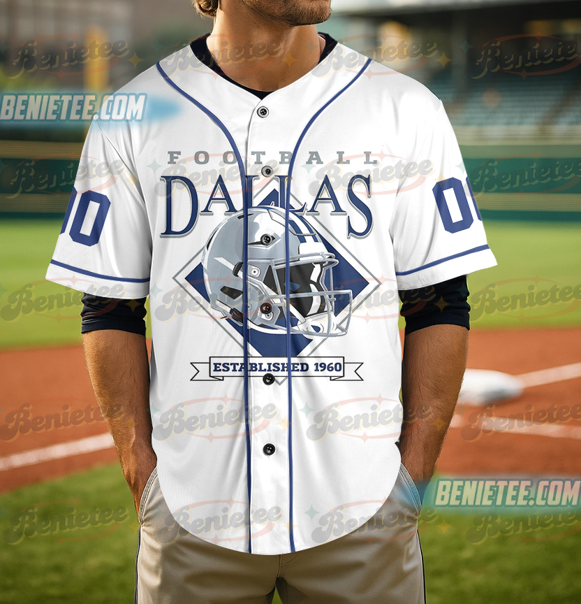 Dallas Cowboys Baseball Jersey, Vintage Retro Cowboys Baseball Jersey - Image 4