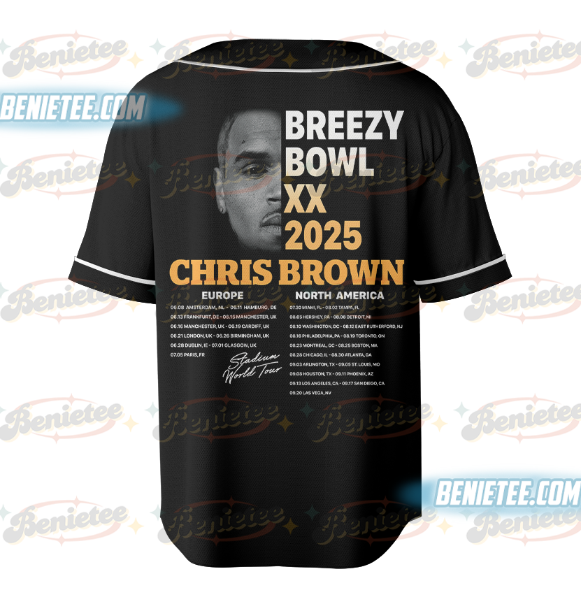 Chris Brown Concert Tour Baseball Jersey, Breezy Bowl XX Music Tour 2025 Baseball Jersey - Image 3