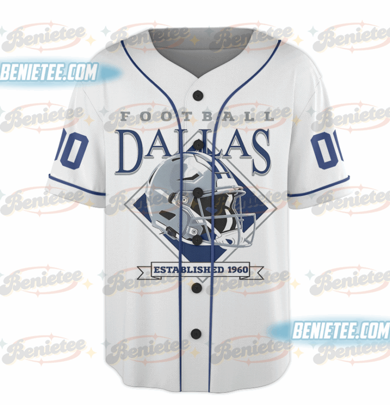 Alternative view of Dallas Cowboys Baseball Jersey, Vintage Retro Cowboys Baseball Jersey