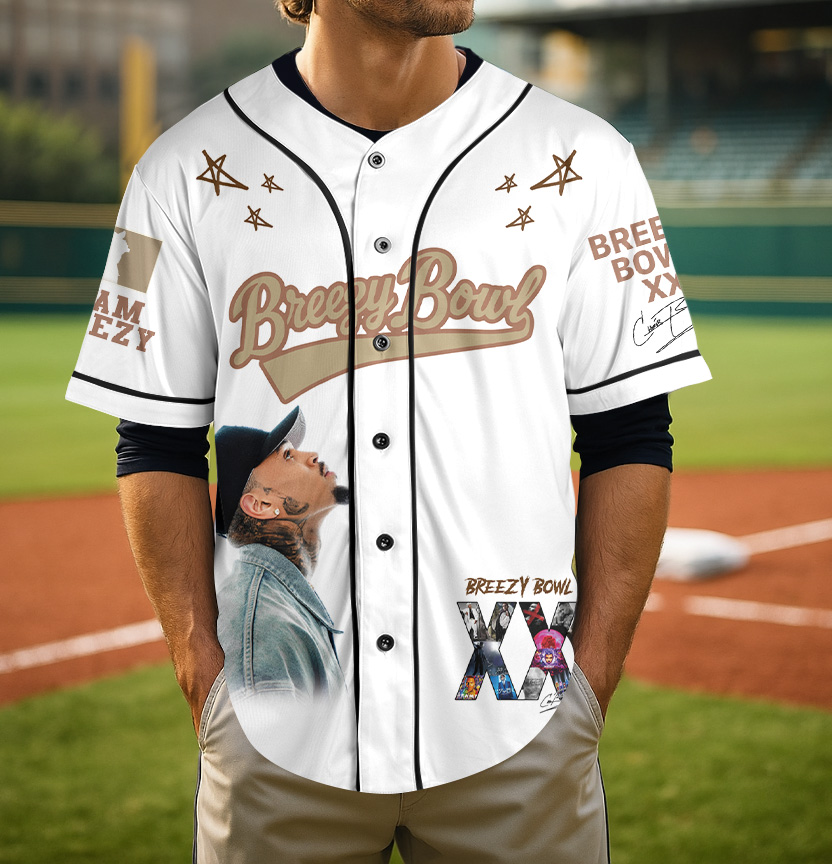 Custom Chris Brown Tour Baseball Jersey, Breezy Bowl XX Music Tour 2025 Baseball Jersey For Fans - Image 5