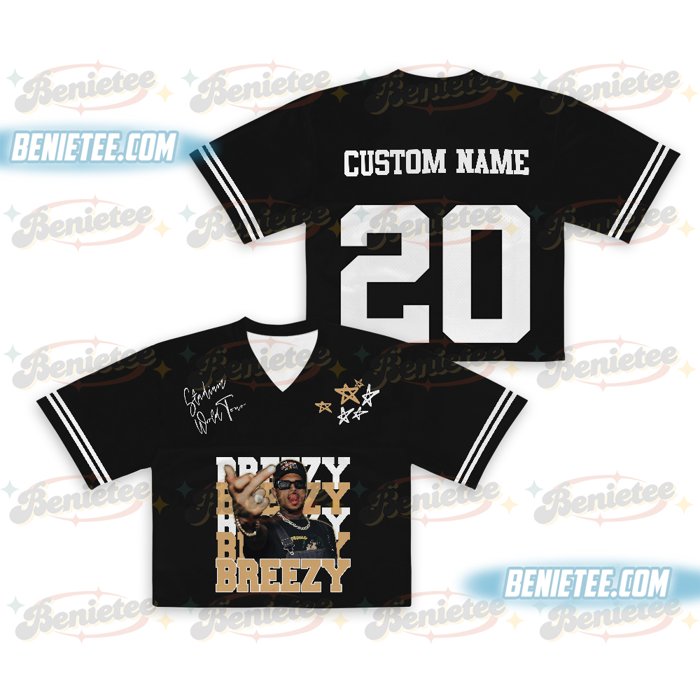 Custom Chris Brown Croptop Mesh Football, Breezy Bowl Tour 2025 Croptop Mesh Football