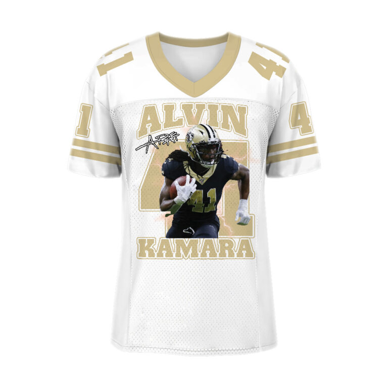 Alternative view of Alvin Kamara Football Jersey, New Orleans Football Jersey