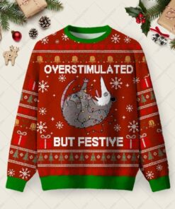 Overstimulated But Festive Ugly Christmas Fuzzy Fleece Sweatshirt