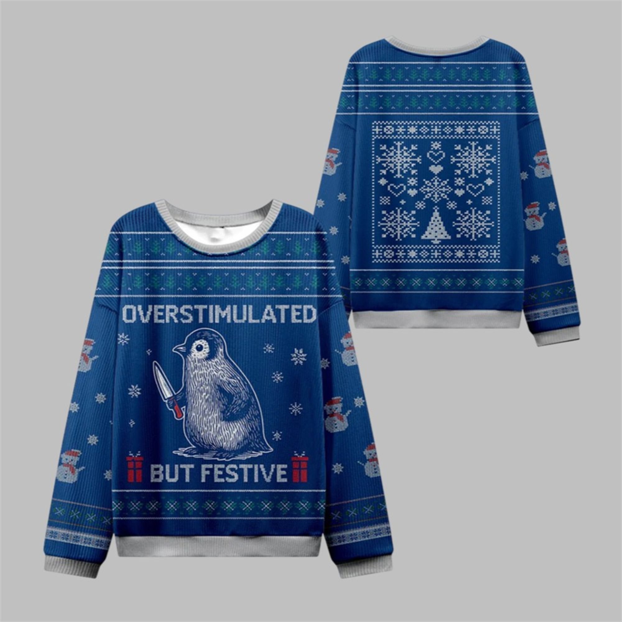 Overstimulated but Festive Ugly Sweater 2025 Christmas - Grishko.com