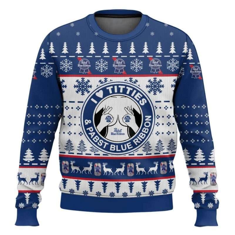 Pabst Blue Ribbon Titties Funny Ugly Christmas Sweater