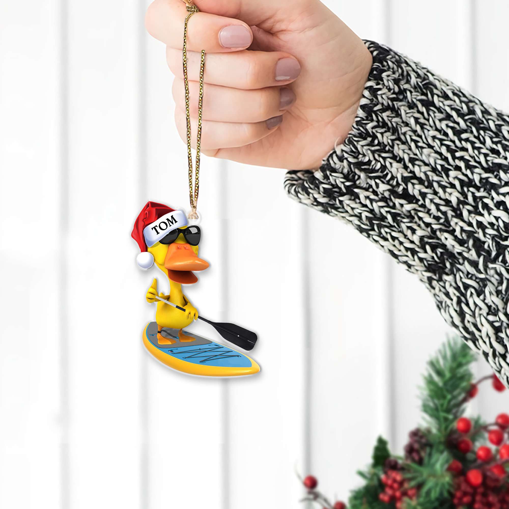 Paddle Boarding Duck, Christmas Gift-Personalized Acrylic Ornament - Image 3