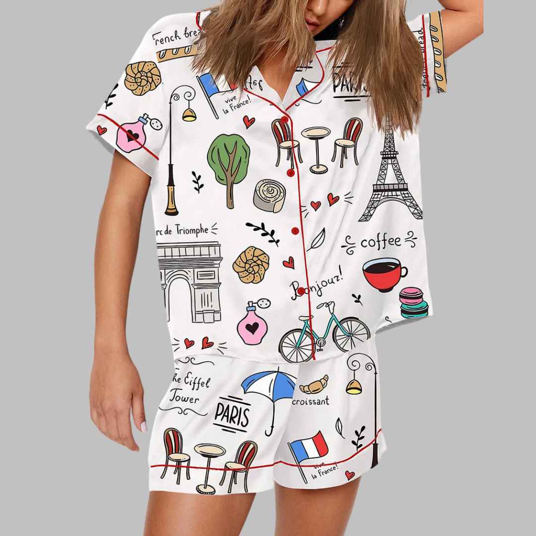 Paris Travel Print Pajama Set