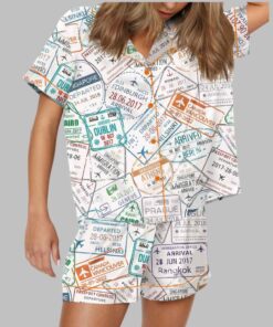 Passport Travel Stamps Satin Pajama Set