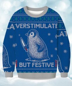 Penguin Overstimulated but Festive Christmas Ugly Sweater