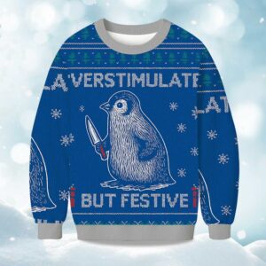 Penguin Overstimulated but Festive Christmas Ugly Sweater