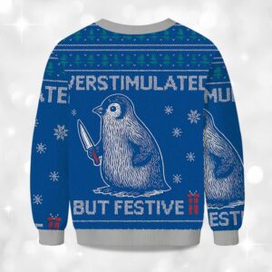 Alternative view of Penguin Overstimulated but Festive Christmas Ugly Sweater