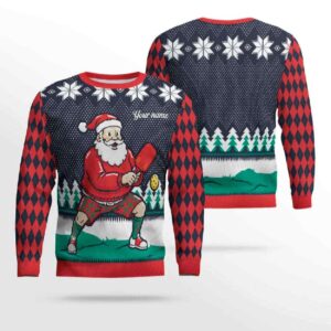 Personalized 2025 Pickleball Santa Ugly Sweater