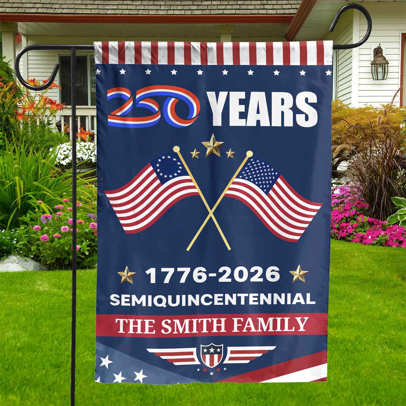 Personalized 250 Years Semiquincentennial Flag | Happy 250th Birthday USA Flag | America 250th Anniversary Flag | Patriotic 4th Of July House Flag Garden Flag 682541