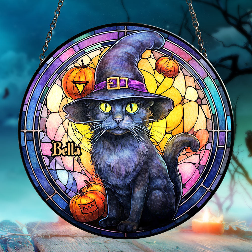 Personalized Black Cat Stained Glass Suncatcher 02TOTI270824
