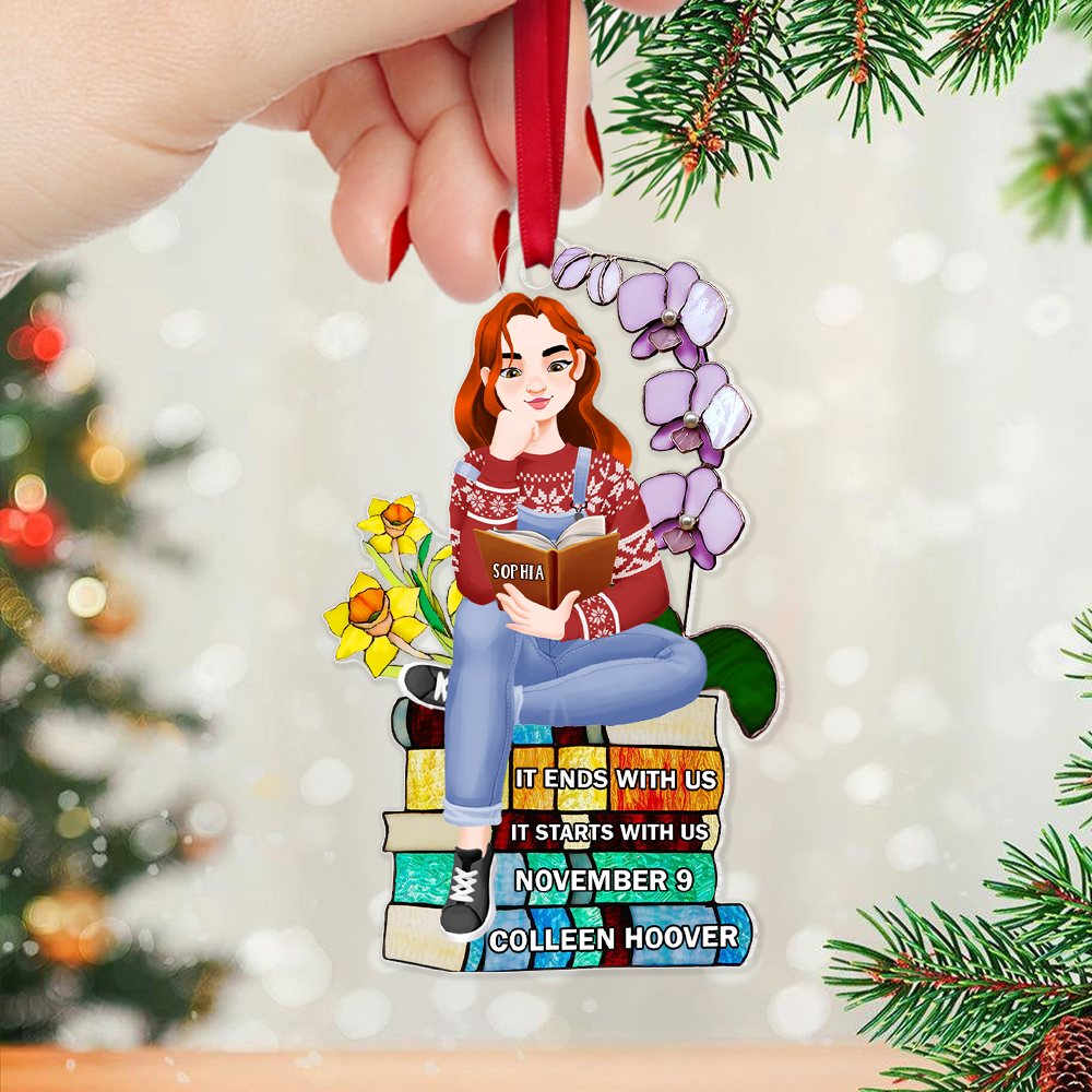 Personalized Christmas Gifts For Book Lovers Ornament 01hupu160924pa A Girl Sitting On Stack Of Books Reading - Image 4