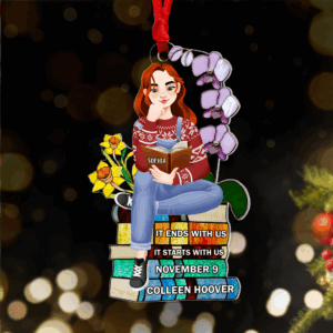 Personalized Christmas Gifts For Book Lovers Ornament 01hupu160924pa A Girl Sitting On Stack Of Books Reading