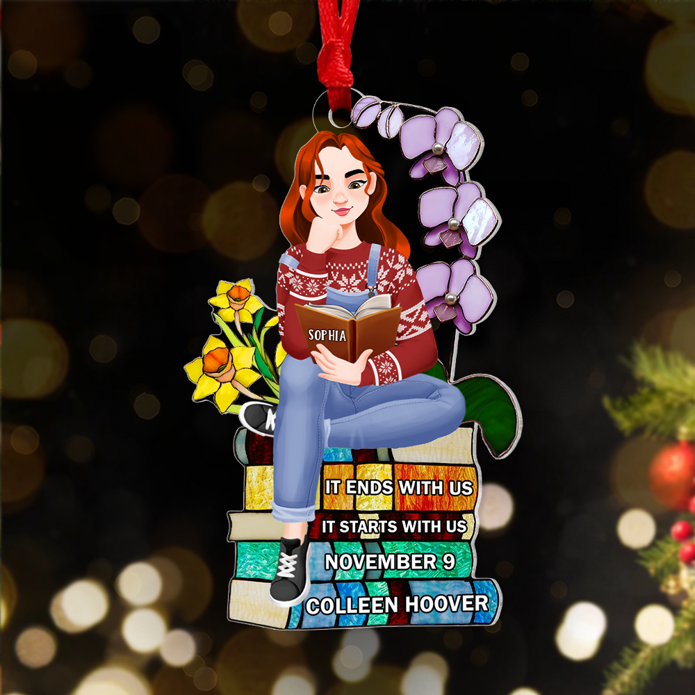Personalized Christmas Gifts For Book Lovers Ornament 01hupu160924pa A Girl Sitting On Stack Of Books Reading