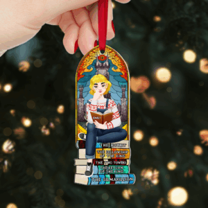 Alternative view of Personalized Christmas Gifts For Book Lovers Ornament 03hupu160924pa A Girl Sitting On Stack Of Books Reading