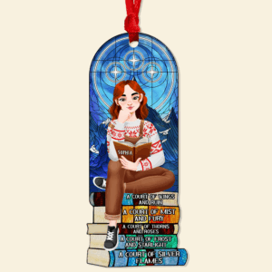 Alternative view of Personalized Christmas Gifts For Book Lovers Ornament 04hupu160924pa A Girl Sitting On Stack Of Books Reading