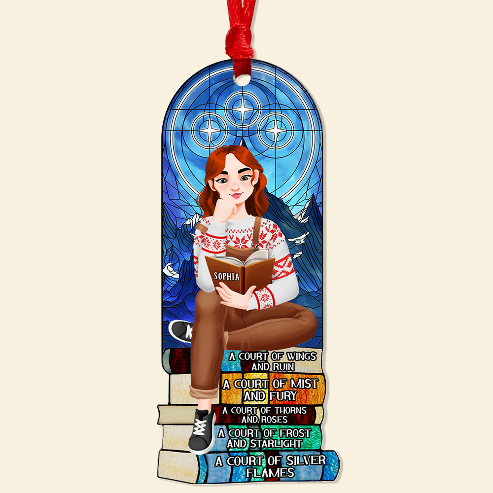 Alternative view of Personalized Christmas Gifts For Book Lovers Ornament 04hupu160924pa A Girl Sitting On Stack Of Books Reading
