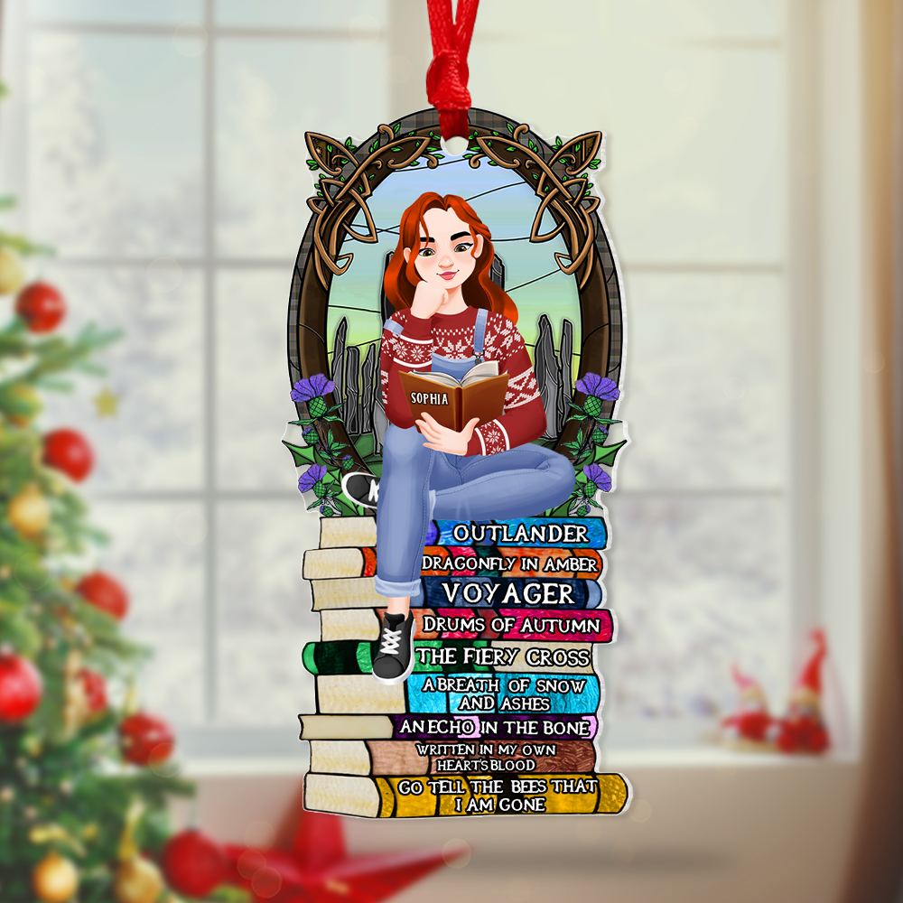 Personalized Christmas Gifts For Book Lovers Ornament 06hupu160924pa A Girl Sitting On Stack Of Books Reading