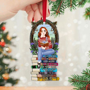 Alternative view of Personalized Christmas Gifts For Book Lovers Ornament 06hupu160924pa A Girl Sitting On Stack Of Books Reading