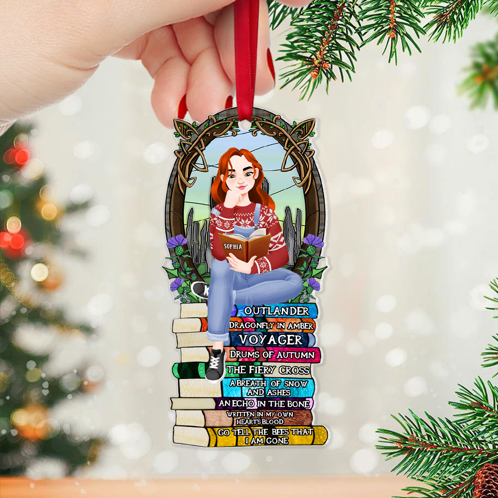 Alternative view of Personalized Christmas Gifts For Book Lovers Ornament 06hupu160924pa A Girl Sitting On Stack Of Books Reading