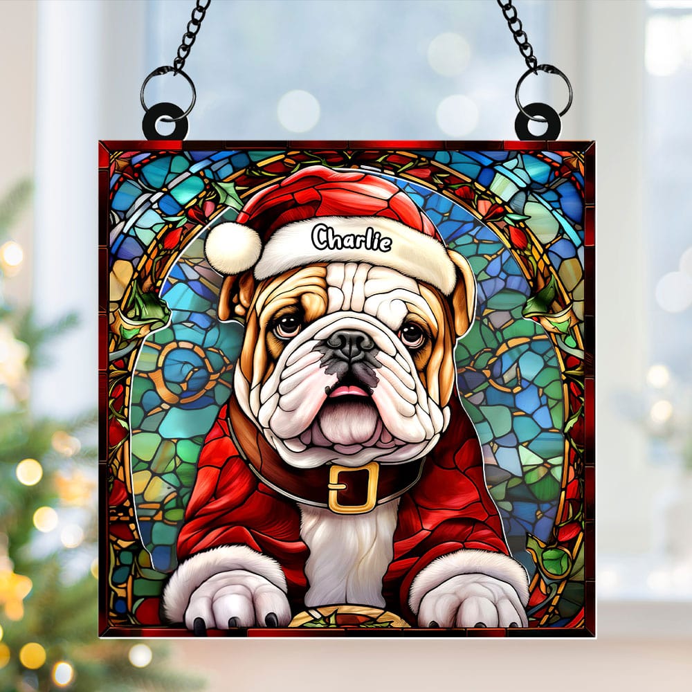 Personalized Christmas Gifts For Dog Lovers Suncatcher Ornament Bulldog 04huti100924