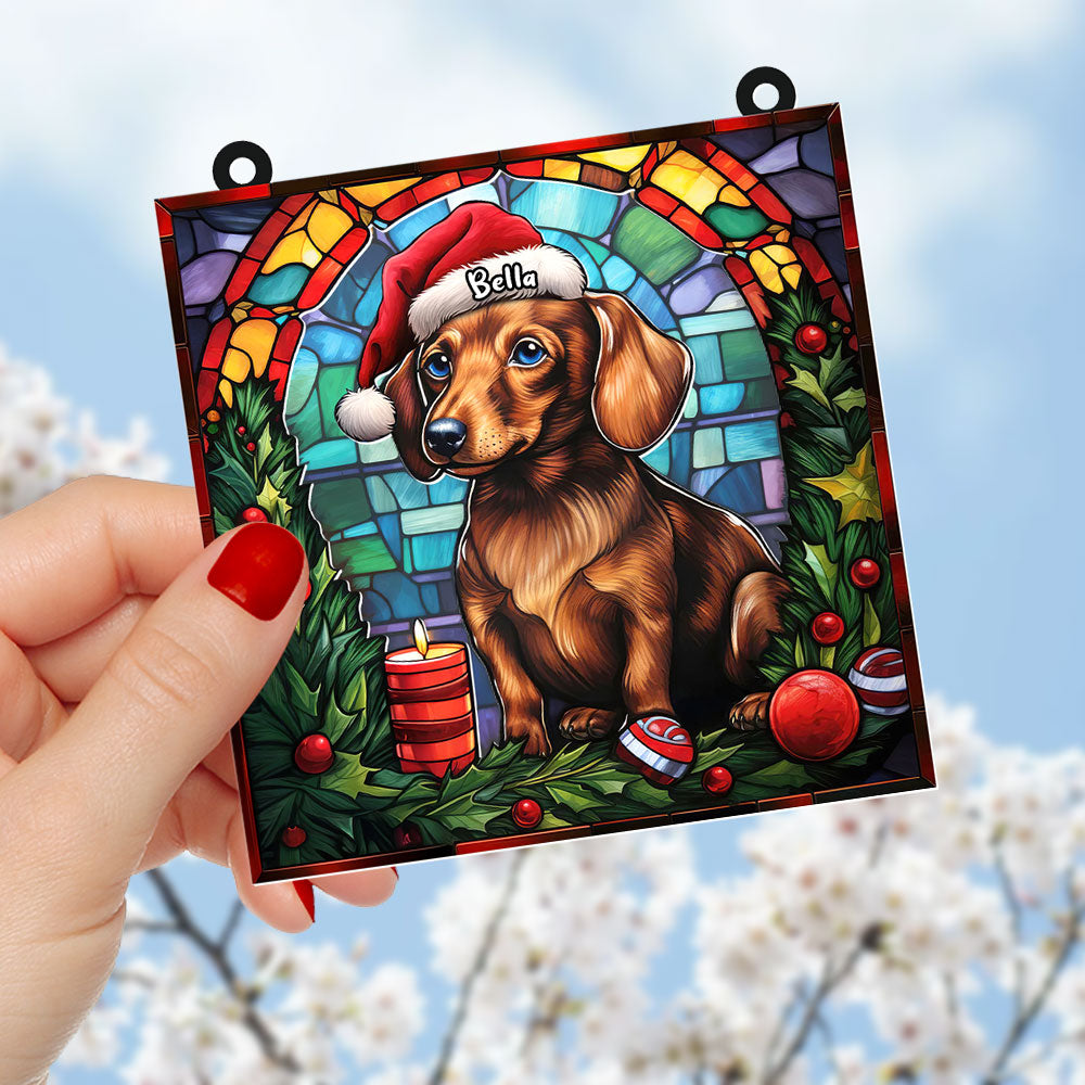 Alternative view of Personalized Christmas Gifts For Dog Lovers Suncatcher Ornament Dachshund 01huti100924