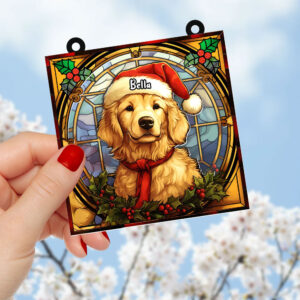 Alternative view of Personalized Christmas Gifts For Dog Lovers Suncatcher Ornament Golden Retriever 04huti090924