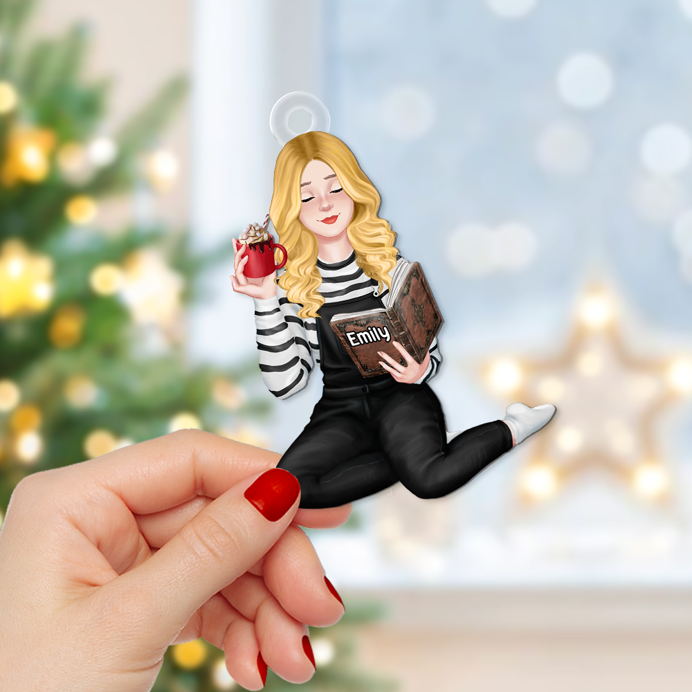 Alternative view of Personalized Christmas Gifts For Reading Girl Ornament 03acpu111124pa
