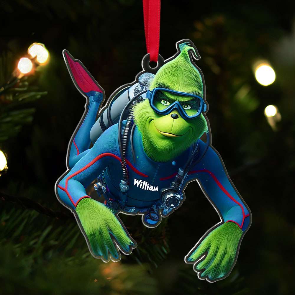 Personalized Christmas Gifts, Green Monster Scuba Diving Acrylic Ornament 04OHTI251124
