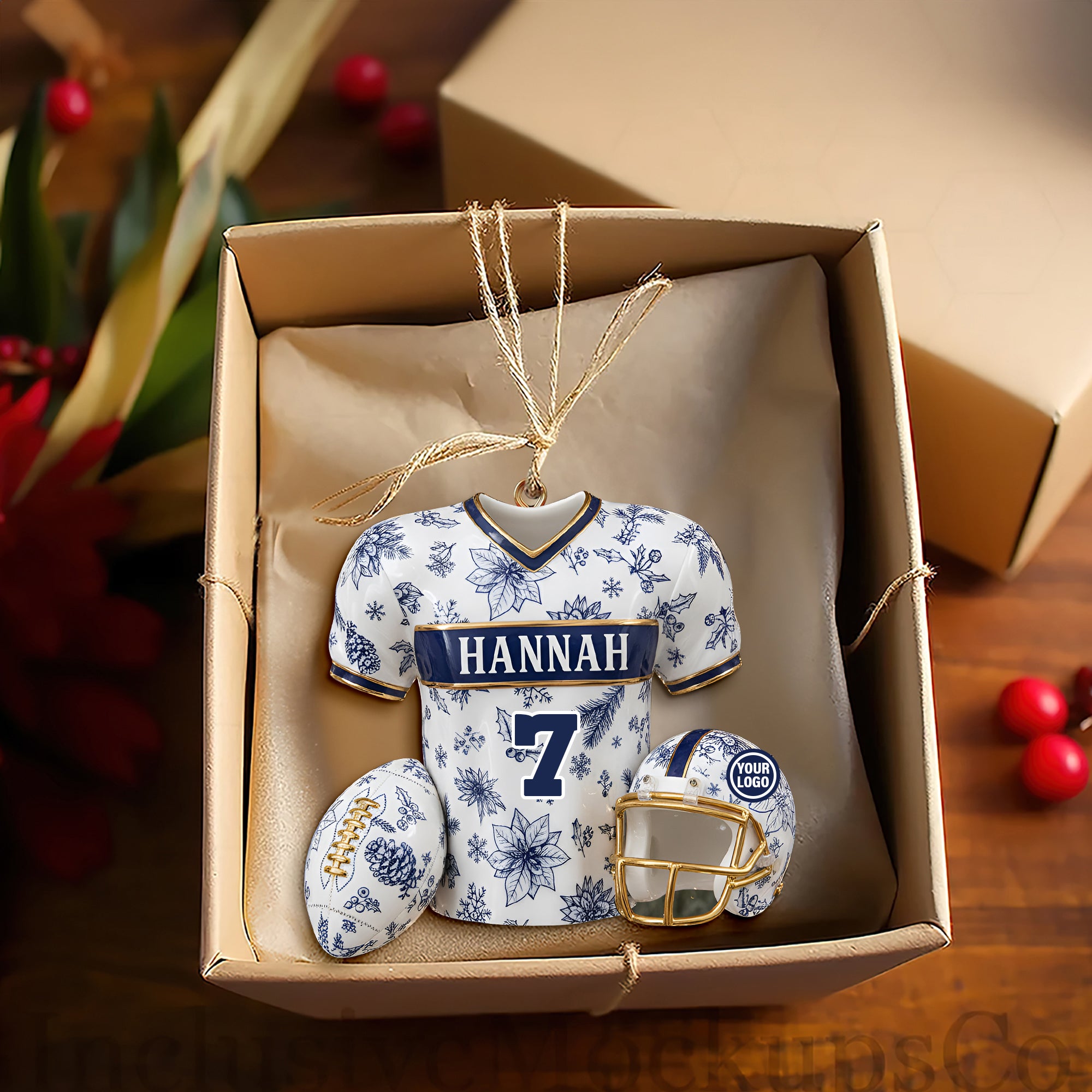 Alternative view of Personalized Christmas Holiday Sports Jersey Ornament 05PGLU021025