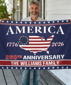 Alternative view of Personalized Family Name America 250th Anniversary Banner House Flag