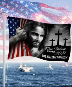 Personalized Family Name One Nation Under God Banner House Flag