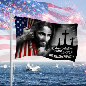 Personalized Family Name One Nation Under God Banner House Flag HA75 898192