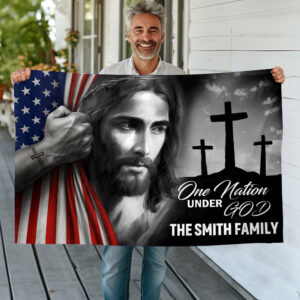 Alternative view of Personalized Family Name One Nation Under God Banner House Flag HA75 898192